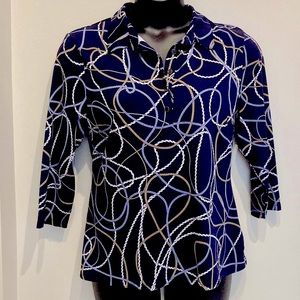 Talbots navy ropes 3/4 sleeve blouse